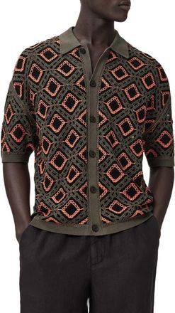 AllSaints Morena Knit Short Sleeve Cardigan in Salmon Orange at Nordstrom, Size Xx-Large