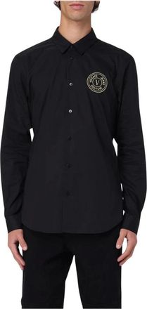 Versace Jeans Couture Overhemden, Heren, Zwart, S, Katoen, Stijlvol Zwart Button-Up Overhemd