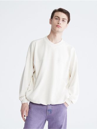 Calvin Klein Mens Color Relaxed Fit Overdyed Canvas Terry Sweatshirt - White - XS