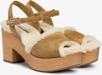 Pedro Garcia Womens Dril Shearling Platform Sandal In Alpaca Velour And Shearling
