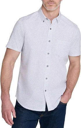 W.R.K Slim Fit Micro Diamond Reworked Short Sleeve Button-Down Shirt in White at Nordstrom, Size Xx-Large