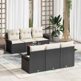 vidaXL Vidaxl - Conjunto De Sof&aacute; De Jard&iacute;n 7 Pcs Negro, Crema 55 X 55 X 37 Cm