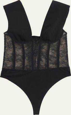Livy Moon Palace Plunging Lace Corset Bodysuit
