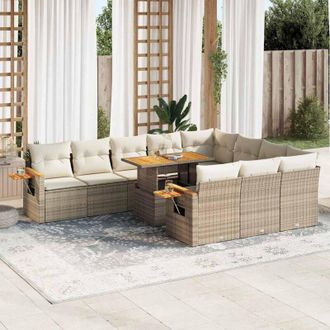 vidaXL Set Sof&aacute;s Jard&iacute;n Y Cojines 11 Pzas Rat&aacute;n Sint&eacute;tico Acacia Beige Vidaxl