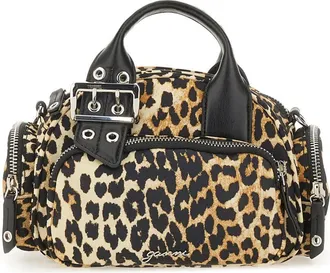 Ganni Womens Polochon Bag Animalier Pattern Recycled Nylon Handbags Hand