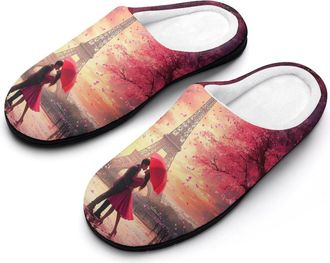 Generic Couples Kiss in Paris Eiffel Tower Womens Slippers Warm House Slippers Indoor House Shoes with Anti-Skid Rubber Sole