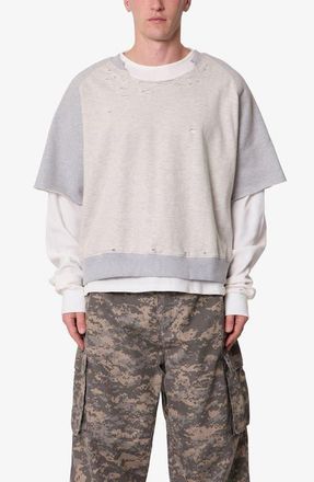 mnml Layered Look Distressed Sweatshirt in Heather Grey at Nordstrom, Size Xx-Large