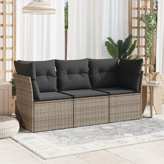 vidaXL Set De Sof&aacute; De Jard&iacute;n 3 Pzas Y Cojines Rat&aacute;n Sint&eacute;tico Gris Vidaxl