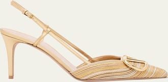 Valentino Garavani 80mm VLogo Signature Metallic Slingback Pumps with Cornely Embroidery