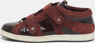 Jimmy Choo London Burgundy Suede And Patent Leather Trainers Low Top Sneakers 38.5