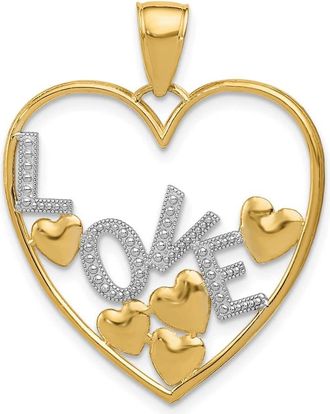 Diamond2Deal 14k Yellow Gold Rhodium LOVE Floating Hearts Pendant