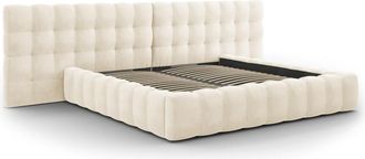 MICADONI Cama con cabecero doble y baúl de terciopelo beige claro