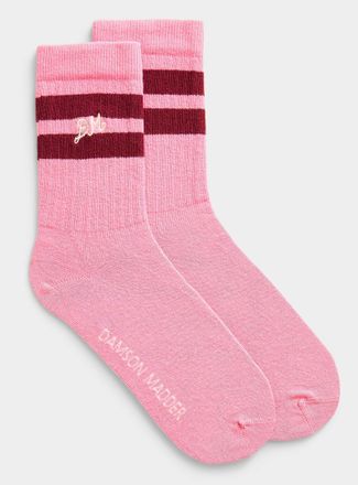 Damson Madder Womens Burgundy double band pink socks