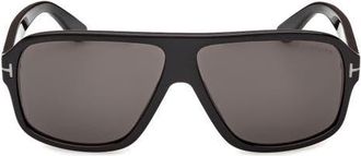 Tom Ford William 0-2 63mm Oversize Navigator Sunglasses in Shiny Black Noir /Smoke at Nordstrom