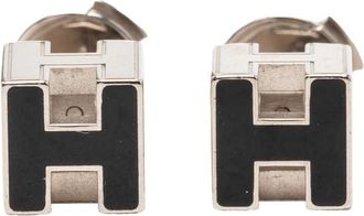 Herm&egrave;s Pre-owned Hermes Palladium Plated Enamel Cage D H Push Back Earrings Ladies FUUB3RB27KFWJ4F6