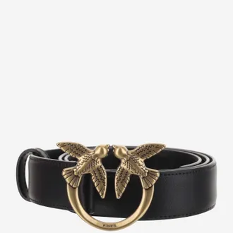 Pinko Womens Leather Belt With Logo Black