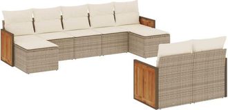 vidaXL Vidaxl - Set De Sof&aacute;s De Jard&iacute;n 9 Pzas Con Cojines Rat&aacute;n Sint&eacute;tico Beige