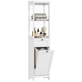 HOMCOM Slim Bathroom Storage Unit with Tilt-Out Laundry Cabinet Drawer White | TJ Hughes