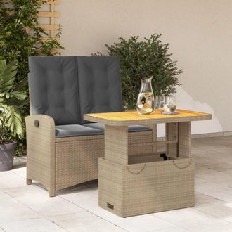 vidaXL Set Comedor De Jard&iacute;n 2 Pzas Con Cojines Rat&aacute;n Sint&eacute;tico Beige Vidaxl