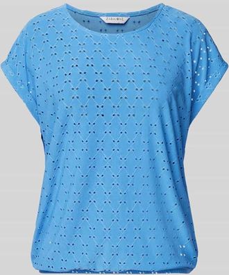 Zabaione T-Shirt mit Lochstickerei in Ocean, Gr&ouml;&szlig;e L