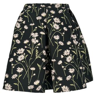 Giambattista Valli Daisy-Print Pleated Mini Skirt in Black Polyester