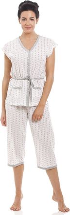 Camille Ladies Cotton Blend Short Sleeve Cropped Bottoms Pyjama Set 14-16 Pink