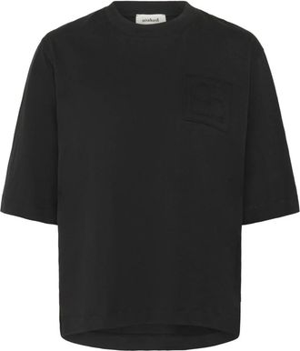 Soaked In Luxury Tops, Dames, Zwart, 2Xl, Katoen, Zwart Logo Tee Top