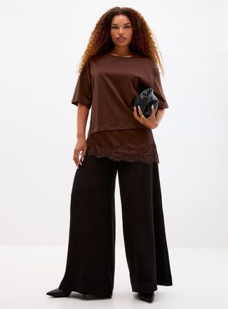 Contemporaine Womens Elastic-waist flowy pant Fit: Ultra-wide leg, high rise