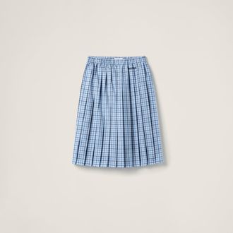 Miu Miu Pleated Check Skirt, Woman, Lightblue / Blue, Size 38