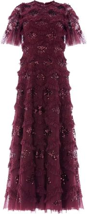 Needle & Thread DAISY ruffled midi dress - women - Recycled Polyester - 16 - Red