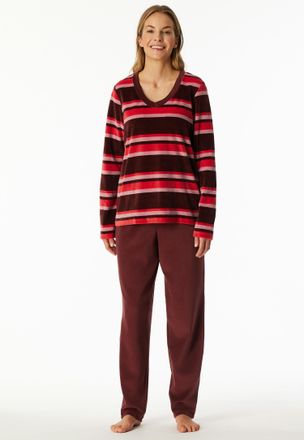 Schiesser Schlafanzug SCHIESSER Comfort Nightwear, Damen, Gr. 36, burgund, Webqualit&auml;t, Obermaterial: 75% Baumwolle, 25% Polyester, bequem lang, V-Ausschnitt, H