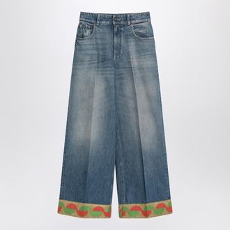 Valentino Blue Washed Jeans With Jacquard Bottoms