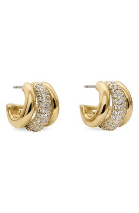 Kate Spade New York tiny twinkles pav&eacute; trio huggie hoop earrings in Clear/Gold at Nordstrom