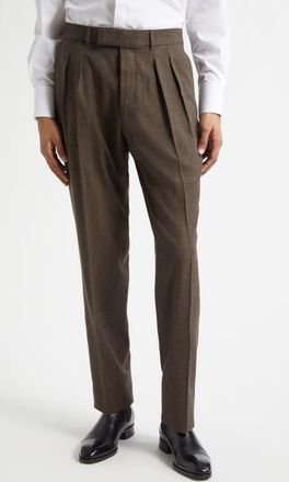 Tom Ford Fresco New Double Pleat Mohair, Wool & Linen Blend Pants in Khaki Brown at Nordstrom, Size 34 Us