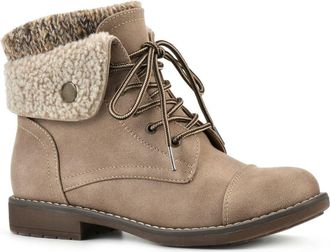 White Mountain Duena Faux Shearling Lined Lace-Up Boot in Natural Fabric at Nordstrom Rack, Size 6.5