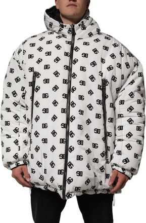 Dolce & Gabbana Mens Dg Print Padded Hooded Jacket - White - Size EU 52 (Mens)