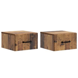 vidaXL Mesita De Noche De Pared Con Caj&oacute;n 2 Pcs Madera Envejecida Vidaxl