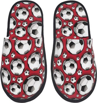 Generic Fuzzy Slippers Football Soccer Ball Red Lightweight Hotel Slippers Portable House Shoes For Room Holiday Spa L