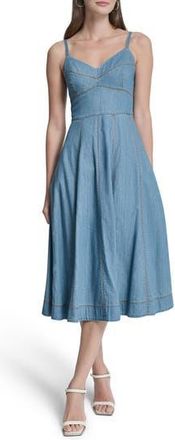 DKNY Cotton Blend Denim Fit & Flare Midi Dress in Downtown W at Nordstrom Rack, Size 14