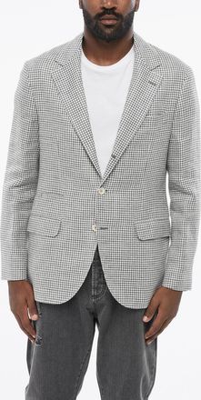 Brunello Cucinelli Blazer Semifoderato in Misto Lino Pied de Poule Brunello Cucinelli