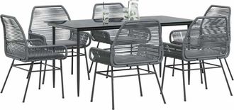vidaXL Juego Comedor Jard&iacute;n 7 Pzas Cojines Rat&aacute;n Sint&eacute;tico Vidrio Gris Vidaxl