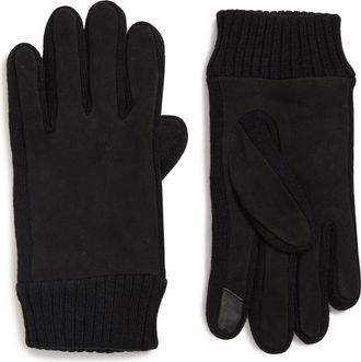 Calvin Klein Knit Cuff Suede Gloves in Black at Nordstrom Rack, Size X-Large