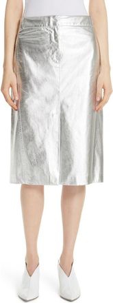 Tibi Tech Faux Leather Trouser Skirt in Silver at Nordstrom, Size 6