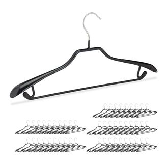 Relaxdays Pack De 50 Perchas Ropa Antideslizantes Para Trajes Con Barra, Metal Y Pvc, Negro, 45 Cm