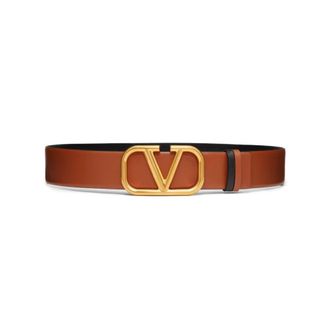 Valentino Garavani Belts, female, Brown, 75 CM, Reversible Leather Belt with Gold Logo