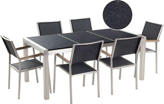 Beliani Conjunto De Comedor De Jard&iacute;n Negro Con Mesa 180 X 90 Cm De Granito Negro 6 Sillas De Rat&aacute;n Grosseto