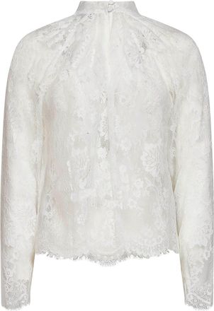 Self Portrait Womens Blouse White Lace Long Sleeve Polyamide Top