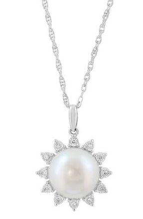 Effy Diamond & Freshwater Pearl Sun Pendant Necklace in Silver/White at Nordstrom Rack, Size 18