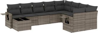 vidaXL Set De Sof&aacute;s De Jard&iacute;n 10 Pzas Con Cojines Rat&aacute;n Sint&eacute;tico Gris Vidaxl