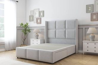 Sloomy Beaumont Plush Divan Base 2 Drawers-54 Wing Headboard & Footboard in Silver | Size: Super King